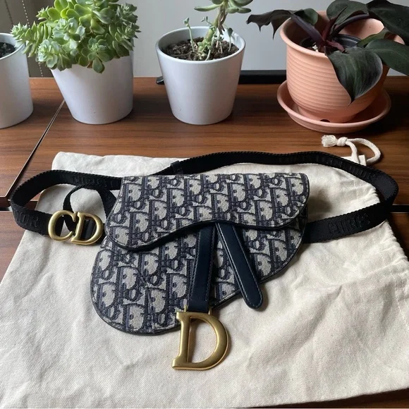 DIOR Blue Oblique Canvas and Leather Saddle Belt Bag 🤍 - Picture 2 of 12